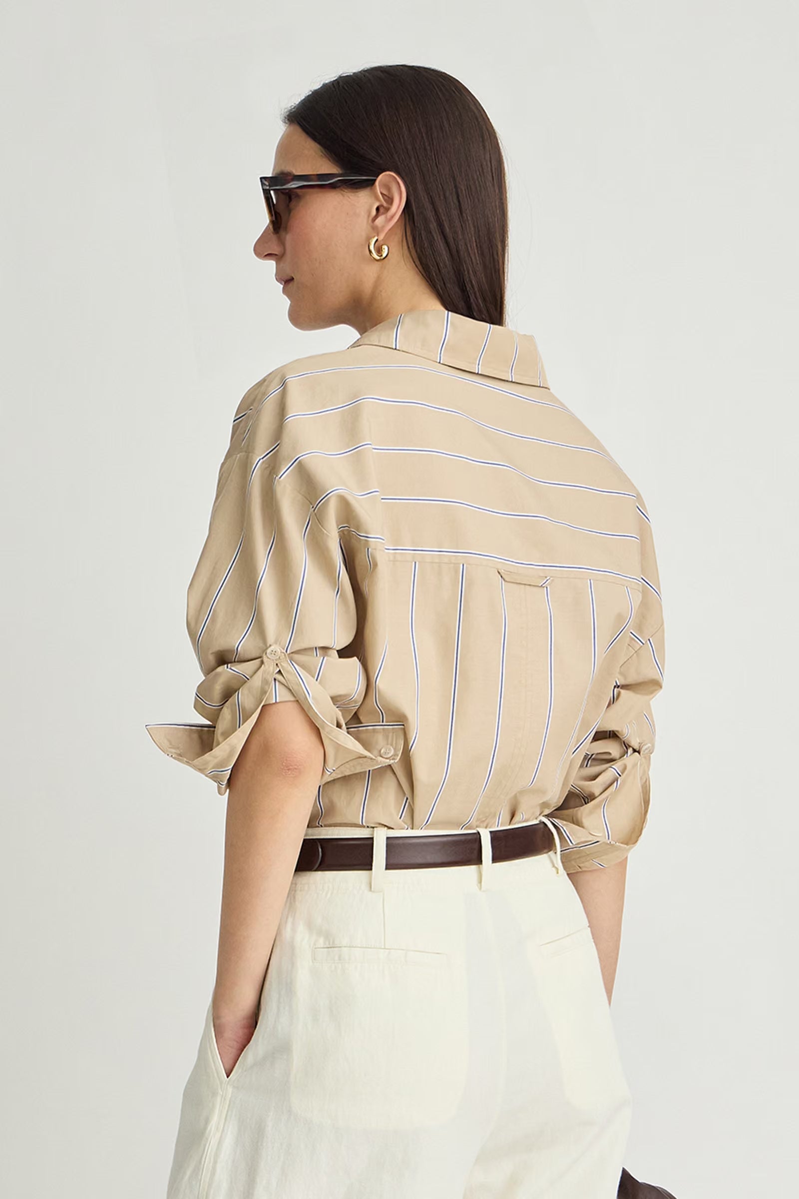 Apiece Apart Isolde Button Down in Sand & Blue Stripe