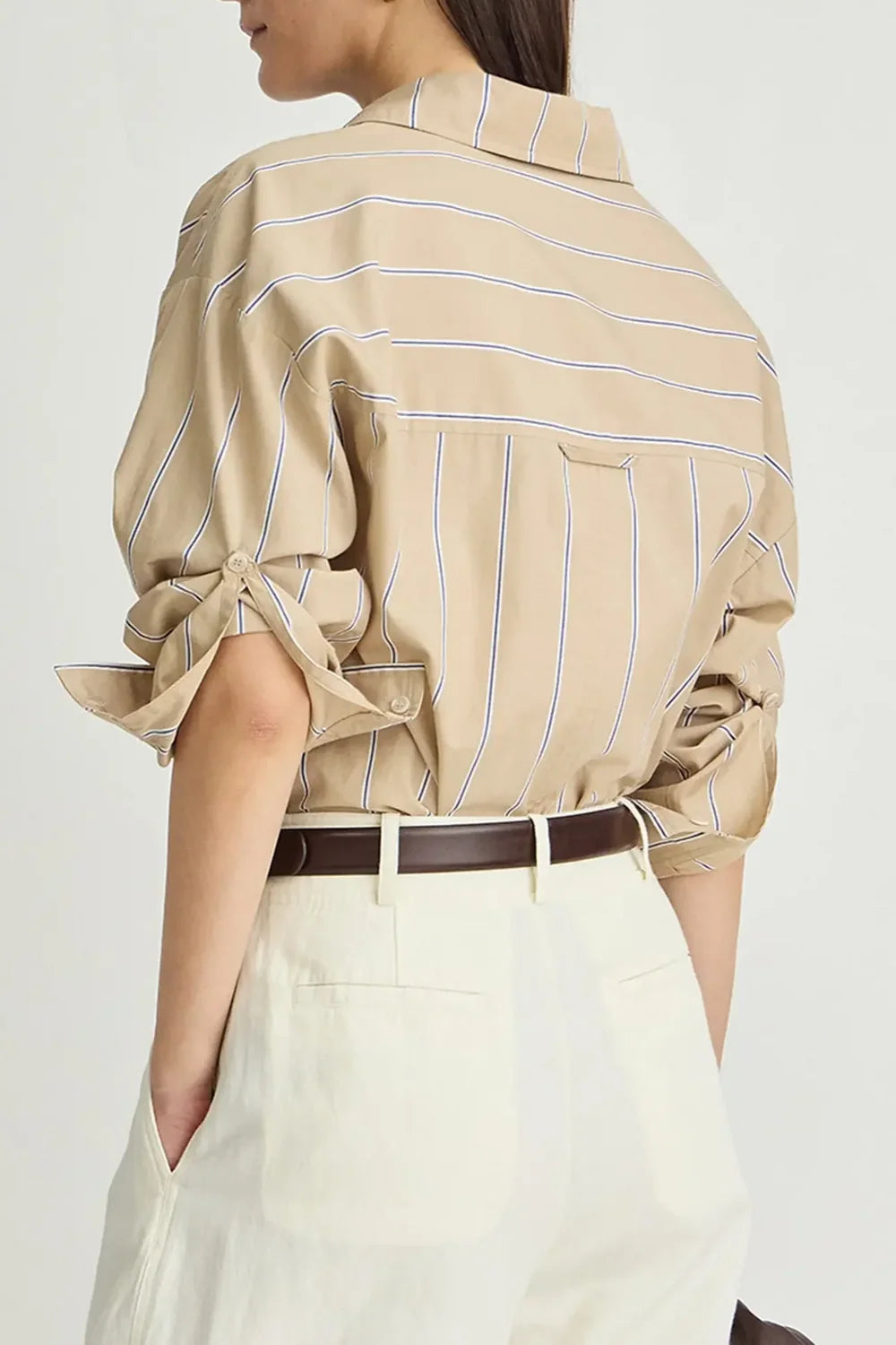 Apiece Apart Isolde Button Down in Sand & Blue Stripe