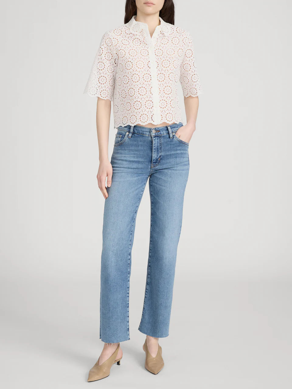 FRAME The Petal Eyelet Shirt in White