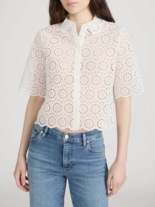 FRAME The Petal Eyelet Shirt in White