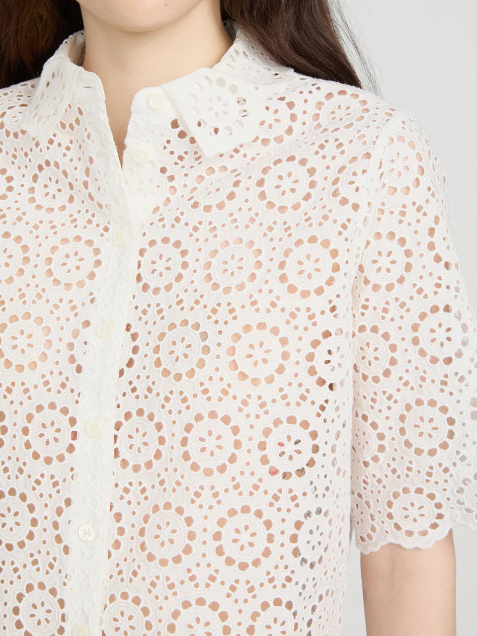 FRAME The Petal Eyelet Shirt in White
