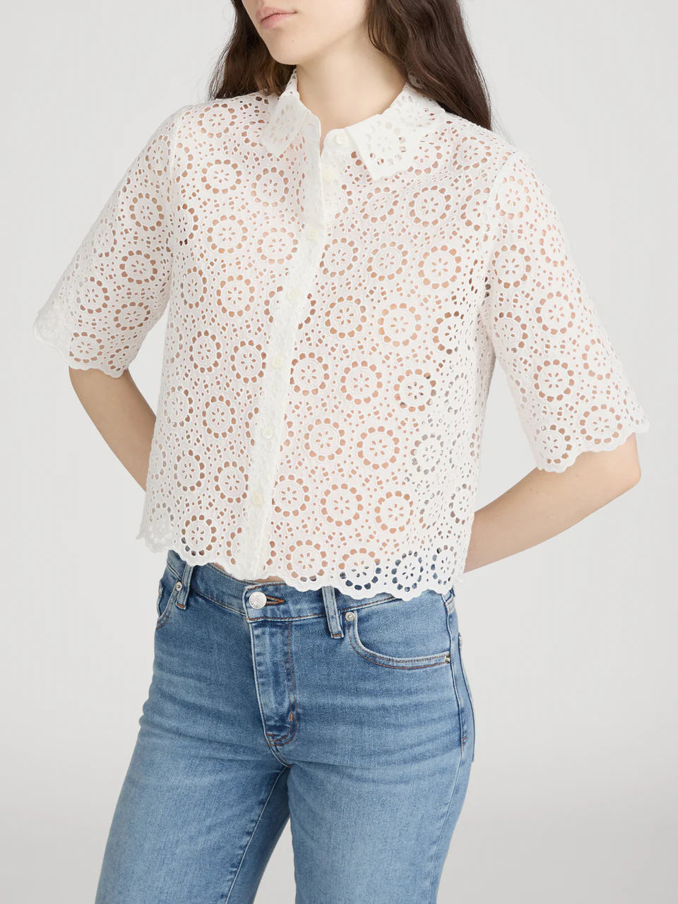 FRAME The Petal Eyelet Shirt in White