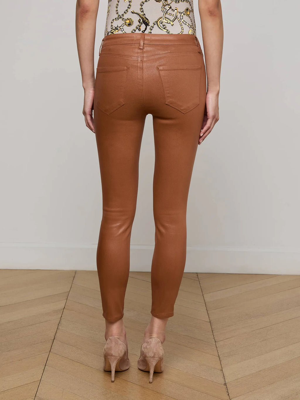 L'AGENCE Margot High-Rise Skinny Jeans in Cognac Coated