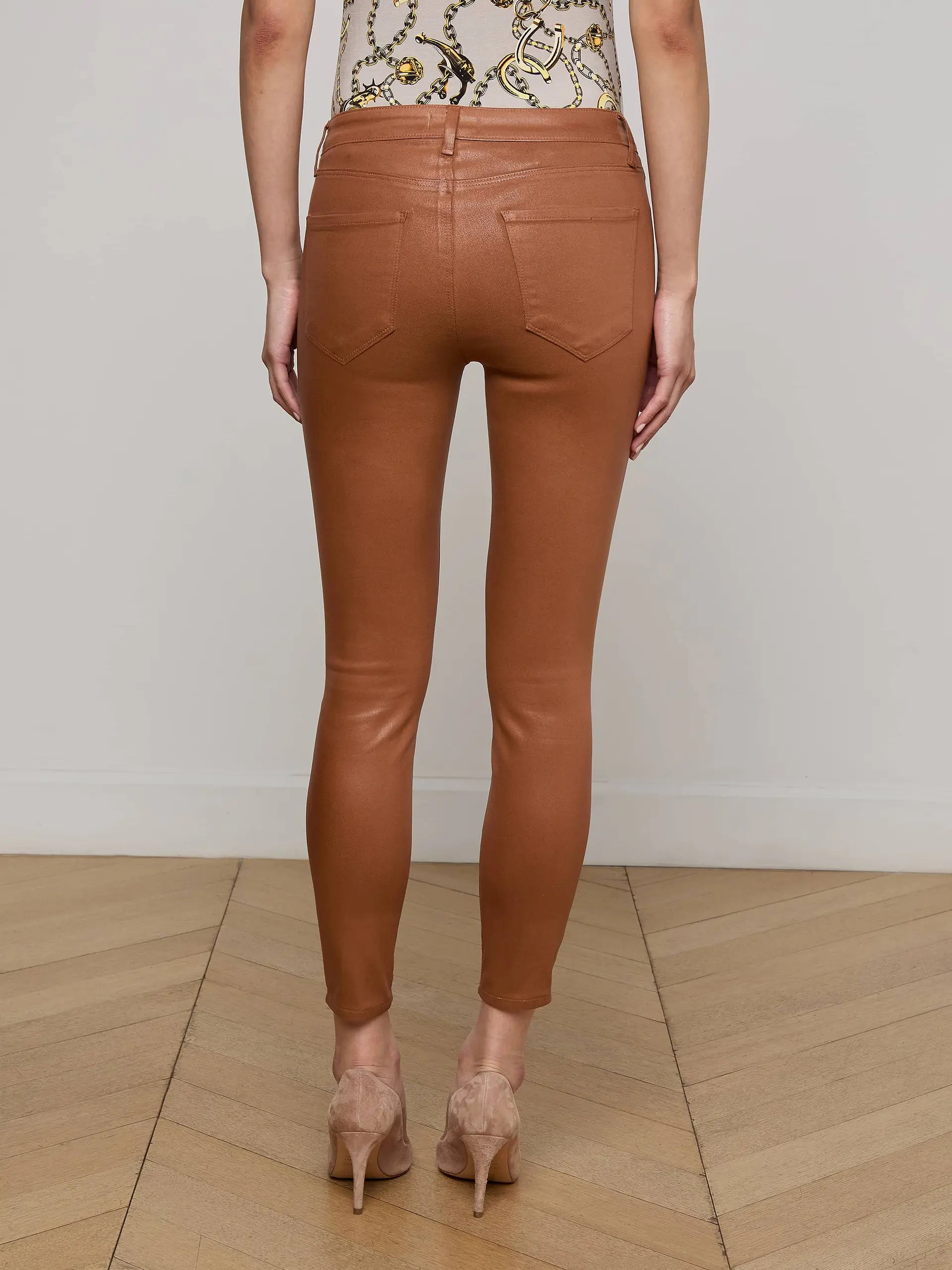 L'AGENCE Margot High-Rise Skinny Jeans in Cognac Coated