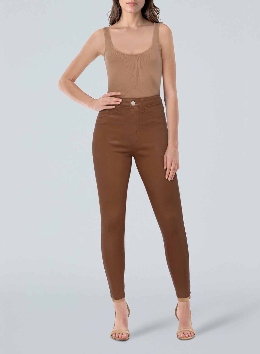L'AGENCE Margot High-Rise Skinny Jeans in Cognac Coated