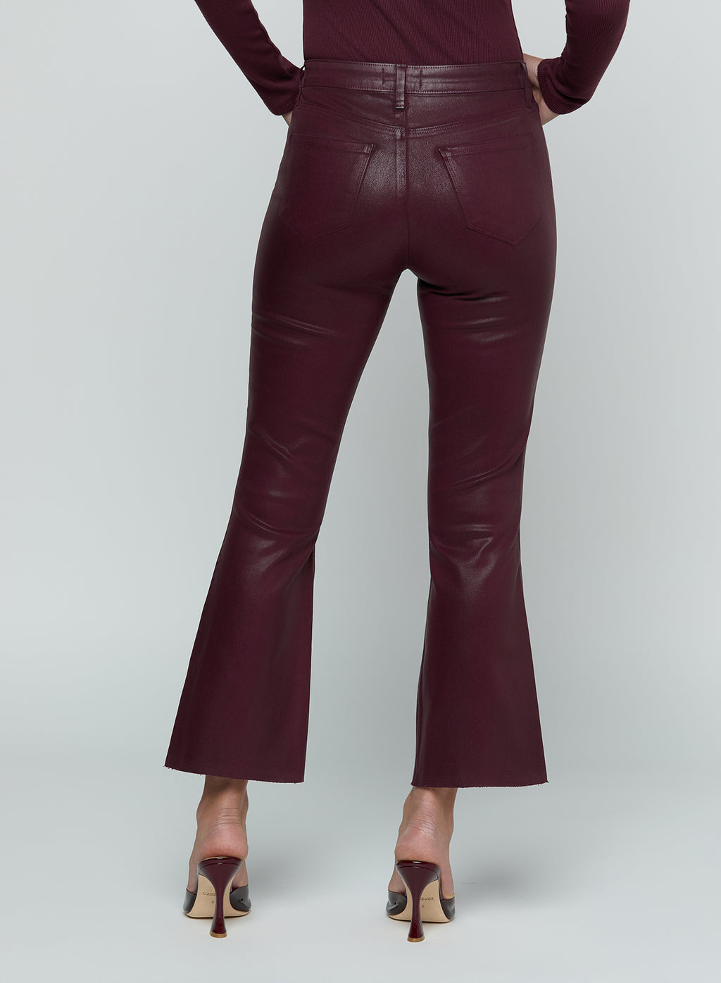 L'AGENCE Kendra Crop Flare Pants in Deep Sangria Coated