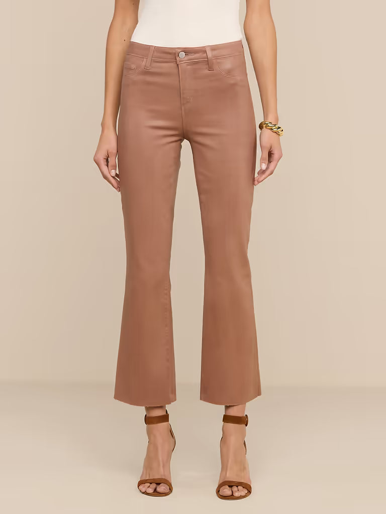 L'AGENCE Kendra High-Rise Crop Flare in Hazelnut Coated