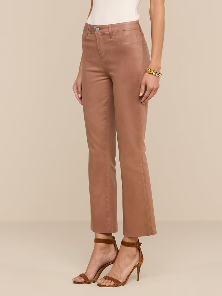 L'AGENCE Kendra High-Rise Crop Flare in Hazelnut Coated