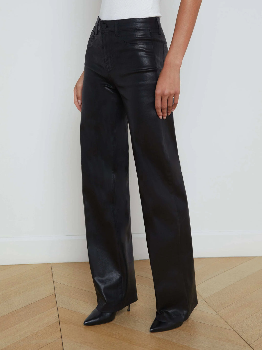 L'AGENCE Clayton High-Rise Wide Leg Jeans in Noir Coated