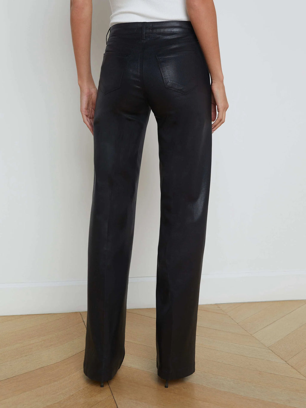 L'AGENCE Clayton High-Rise Wide Leg Jeans in Noir Coated