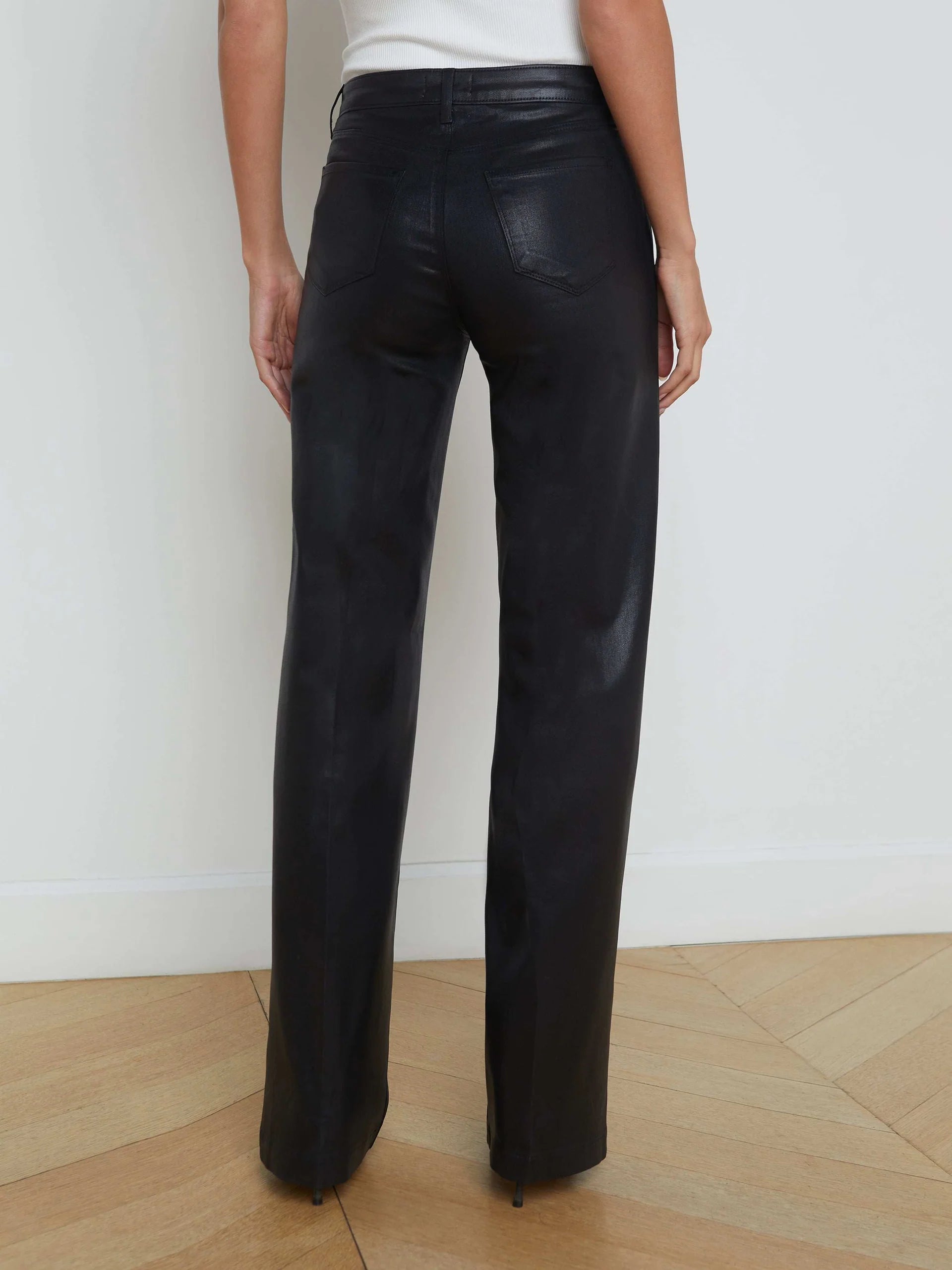 L'AGENCE Clayton High-Rise Wide Leg Jeans in Noir Coated