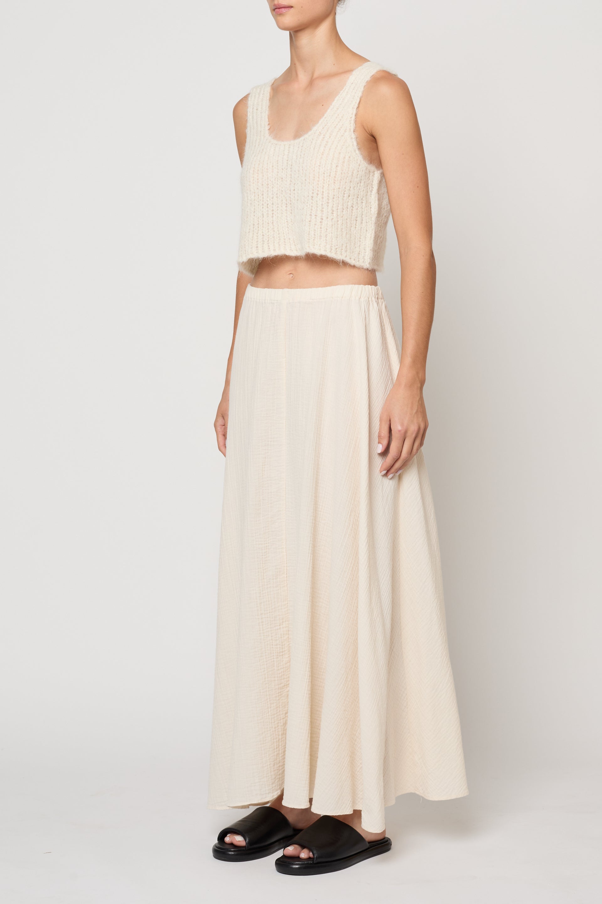 Atelier Delphine Gauze Pull On Cotton Skirt in Kinari