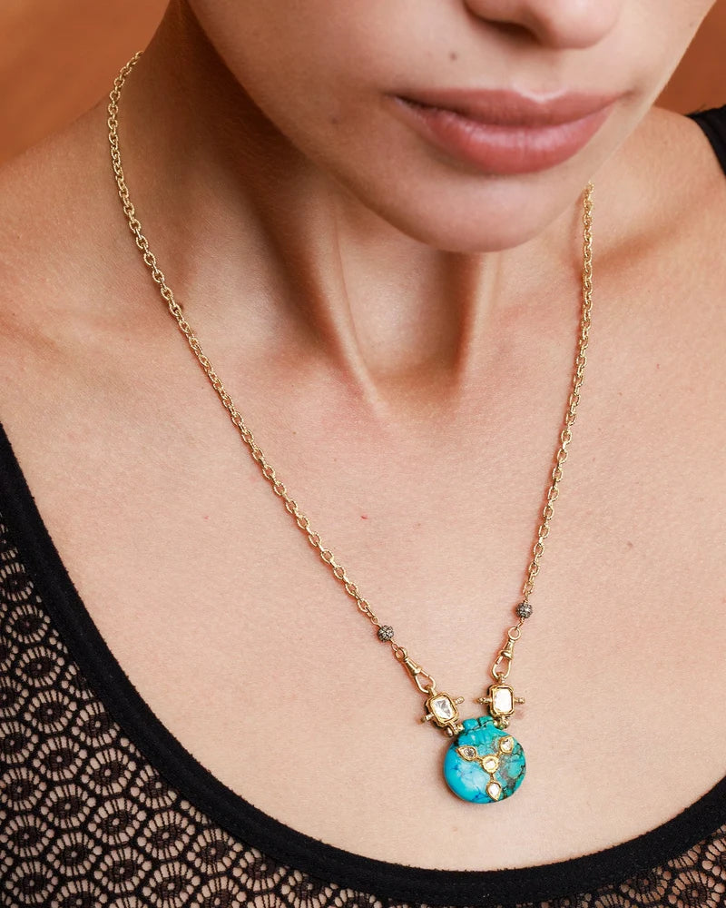 MLC Necklace in Gold with Chrysocolla Pendant