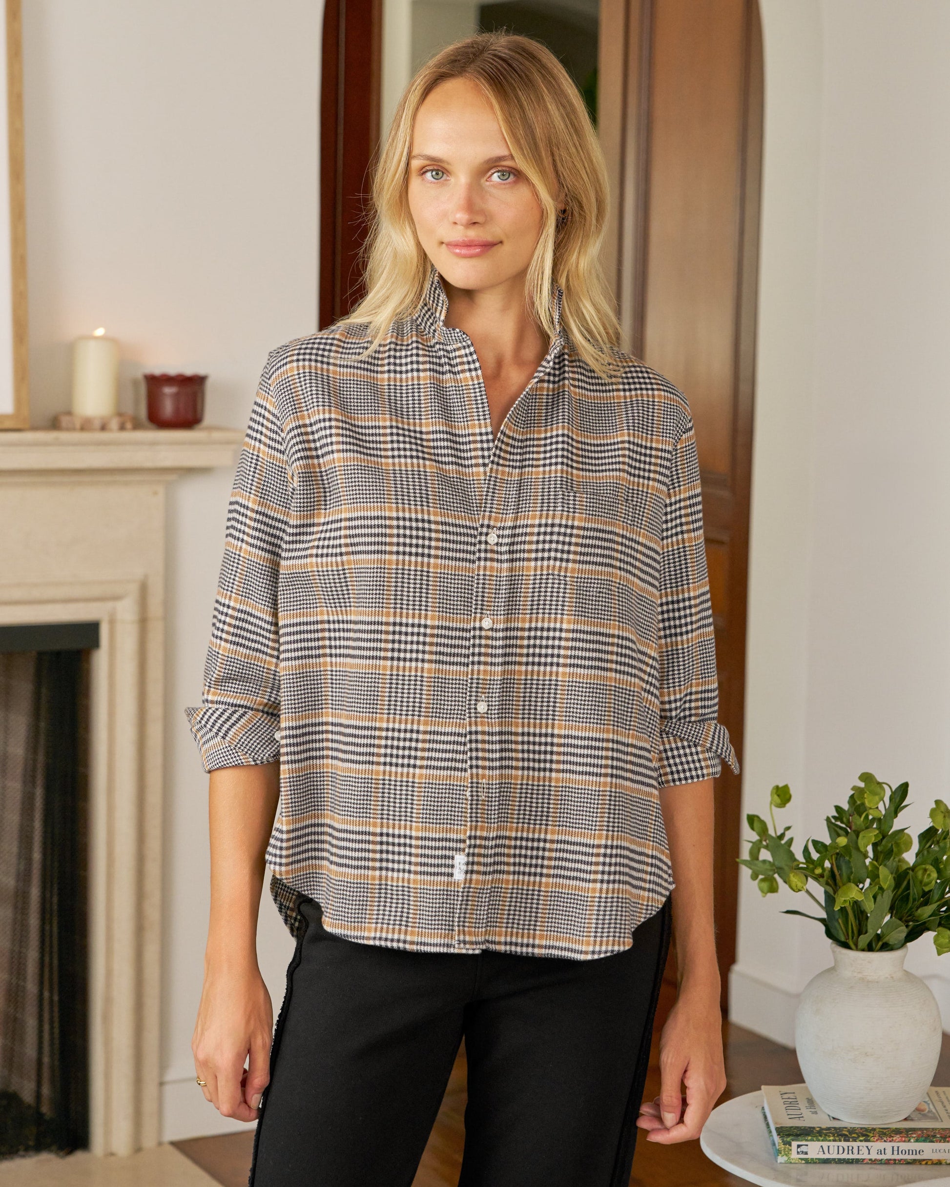 Frank & Eileen Eileen Shirt in Camel and Black Plaid