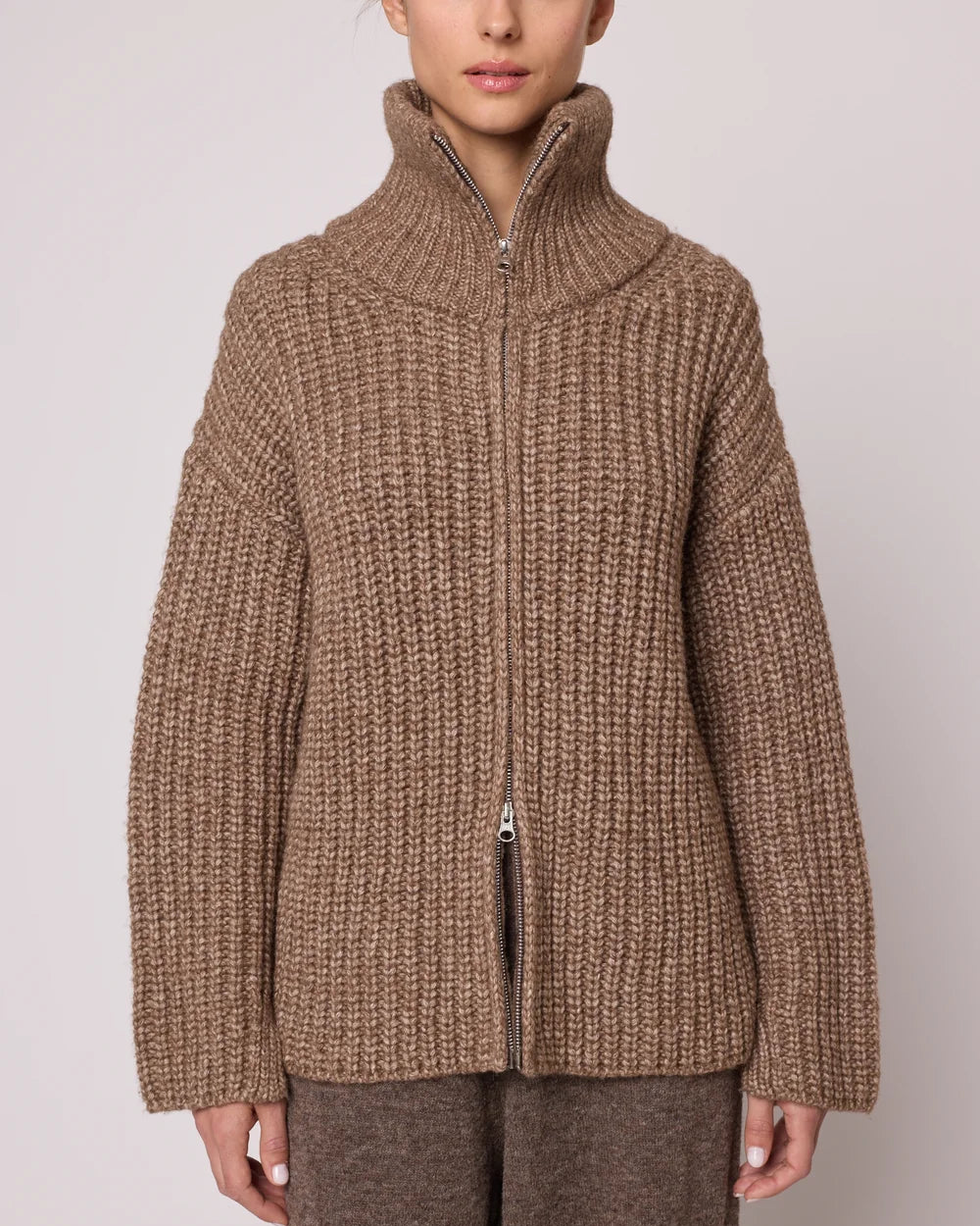 Atelier Delphine Zip-Up Cardigan in Brown