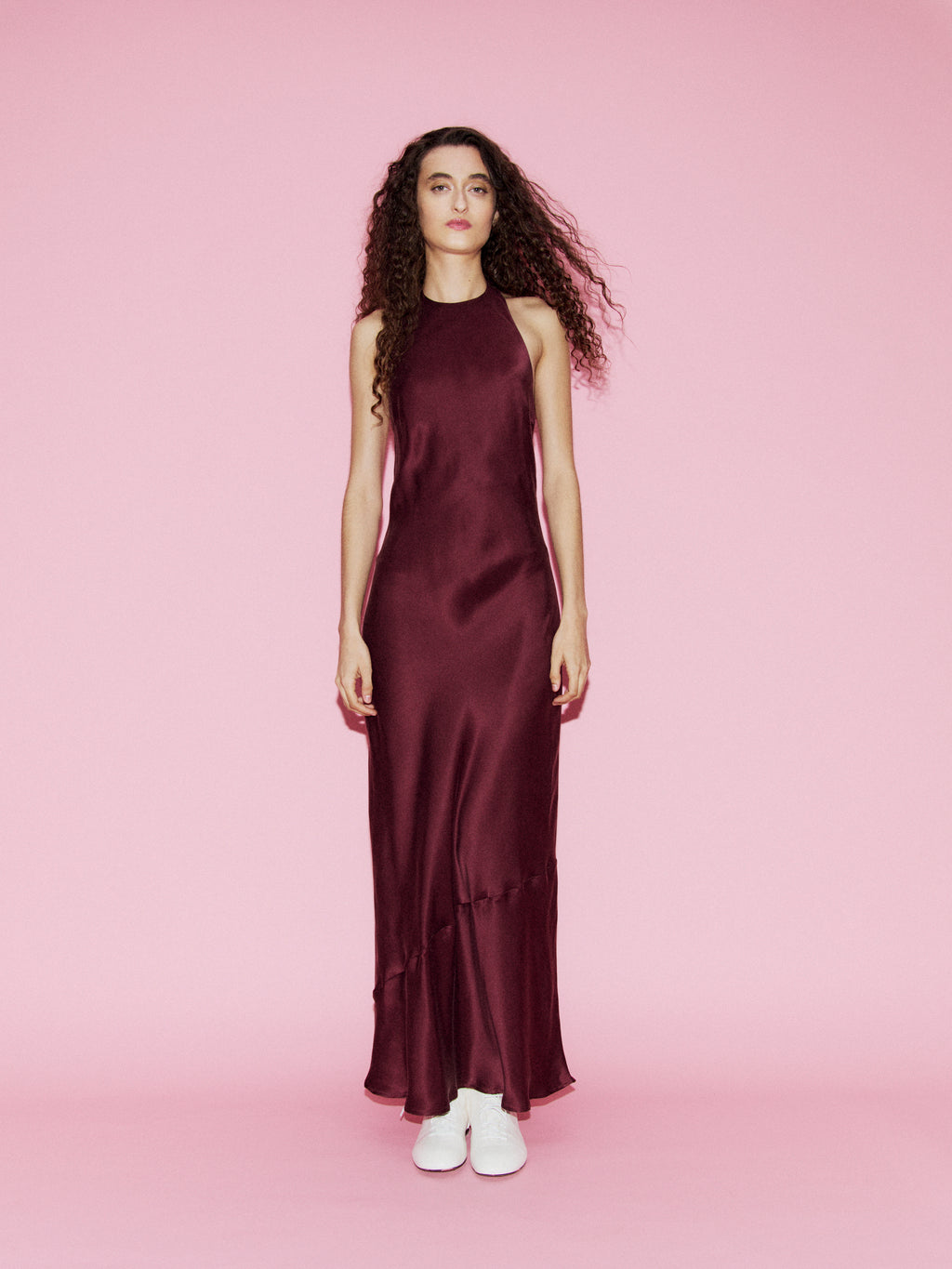 Silk Laundry Long Halter Dress in Deadleaf