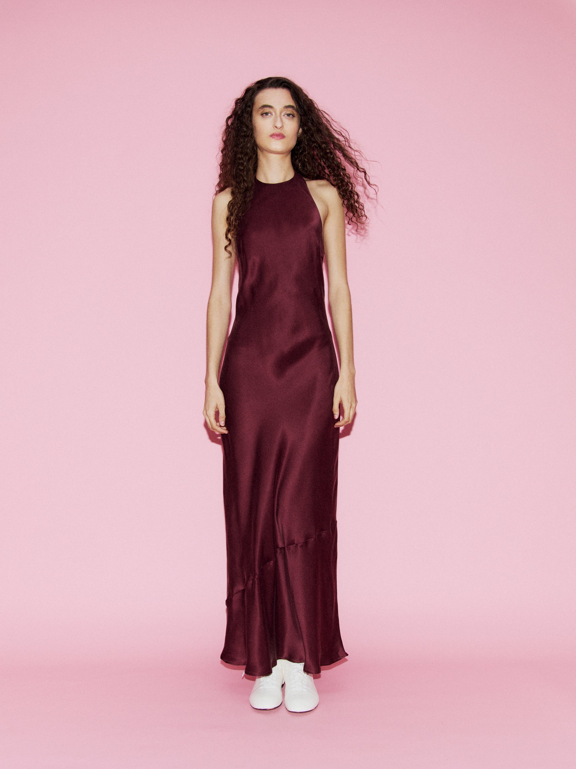 Silk Laundry Long Halter Dress in Deadleaf
