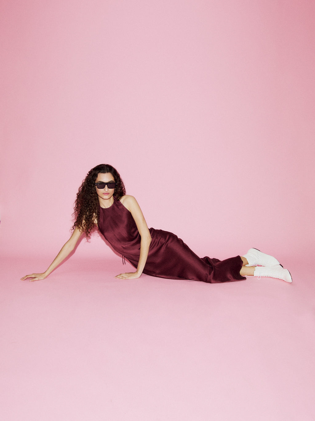 Silk Laundry Long Halter Dress in Deadleaf