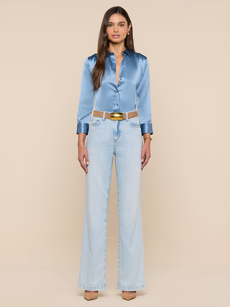 L’AGENCE Dani 3/4 Sleeve Blouse in Blue Mist