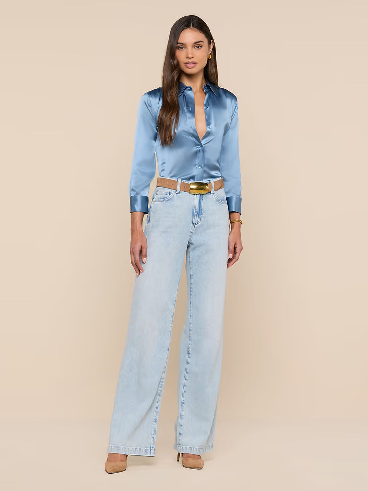 L’AGENCE Dani 3/4 Sleeve Blouse in Blue Mist