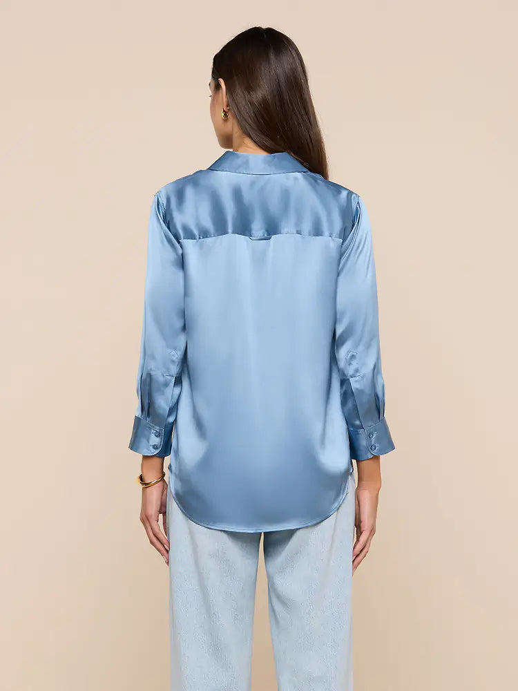 L’AGENCE Dani 3/4 Sleeve Blouse in Blue Mist