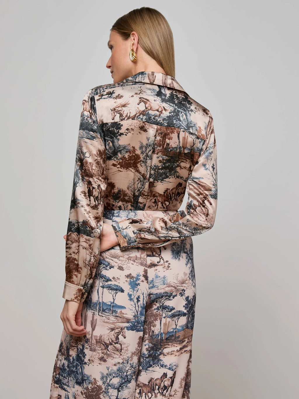 L'AGENCE Tyler Long Sleeve Blouse in Tan Multi Western Toile
