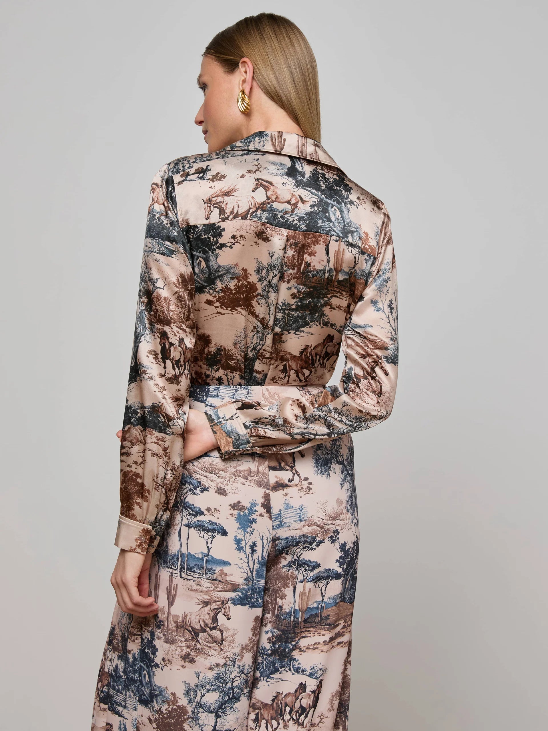 L'AGENCE Tyler Long Sleeve Blouse in Tan Multi Western Toile