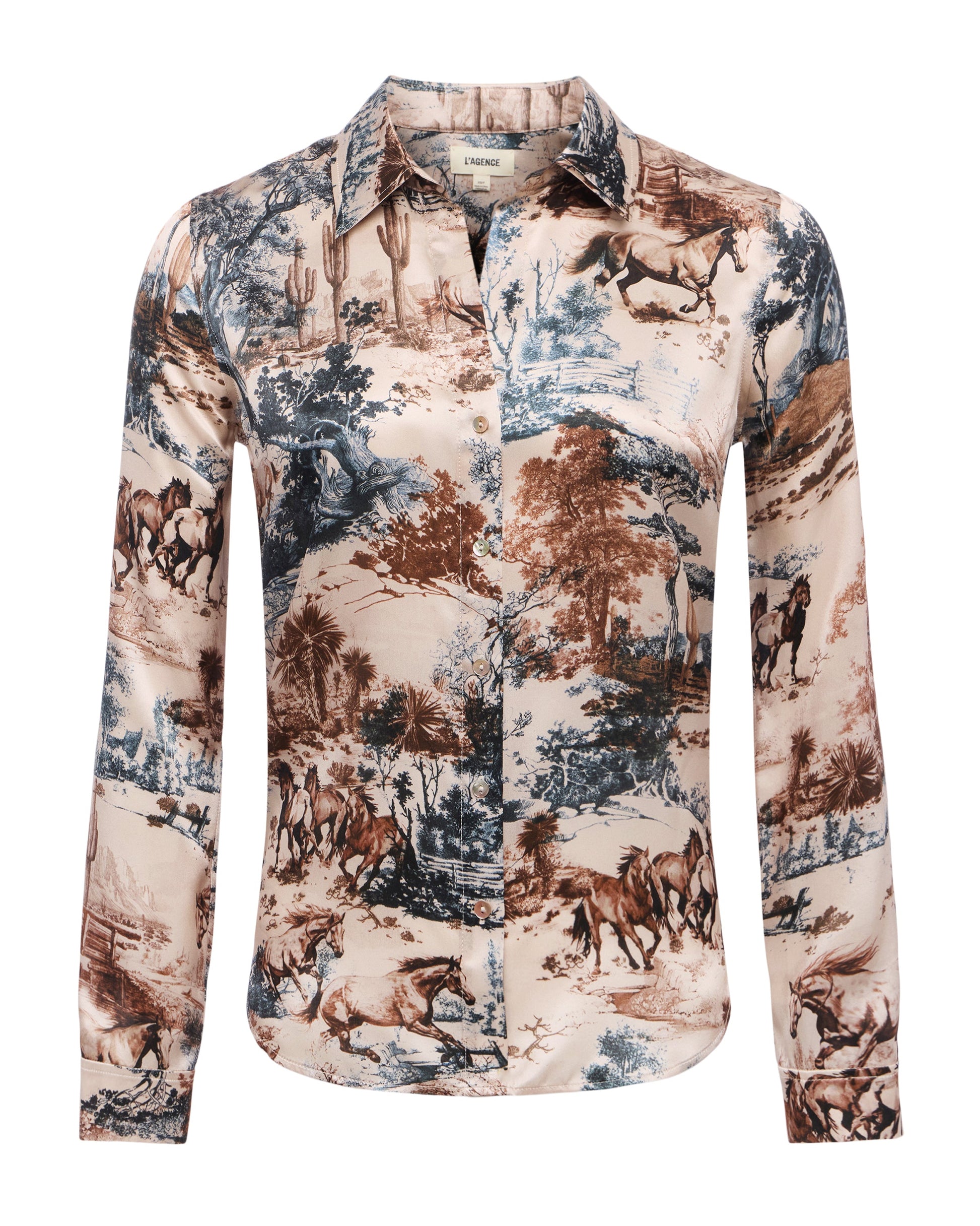 L'AGENCE Tyler Long Sleeve Blouse in Tan Multi Western Toile