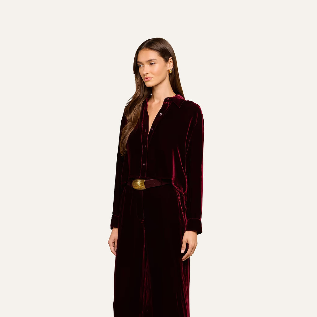L'AGENCE Cosette Crop Velvet Shirt in Deep Port