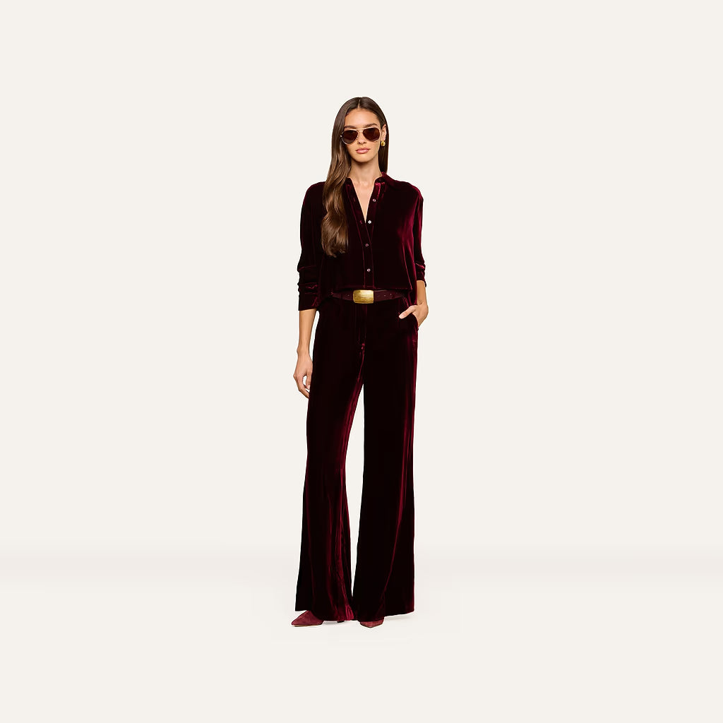 L'AGENCE Cosette Crop Velvet Shirt in Deep Port