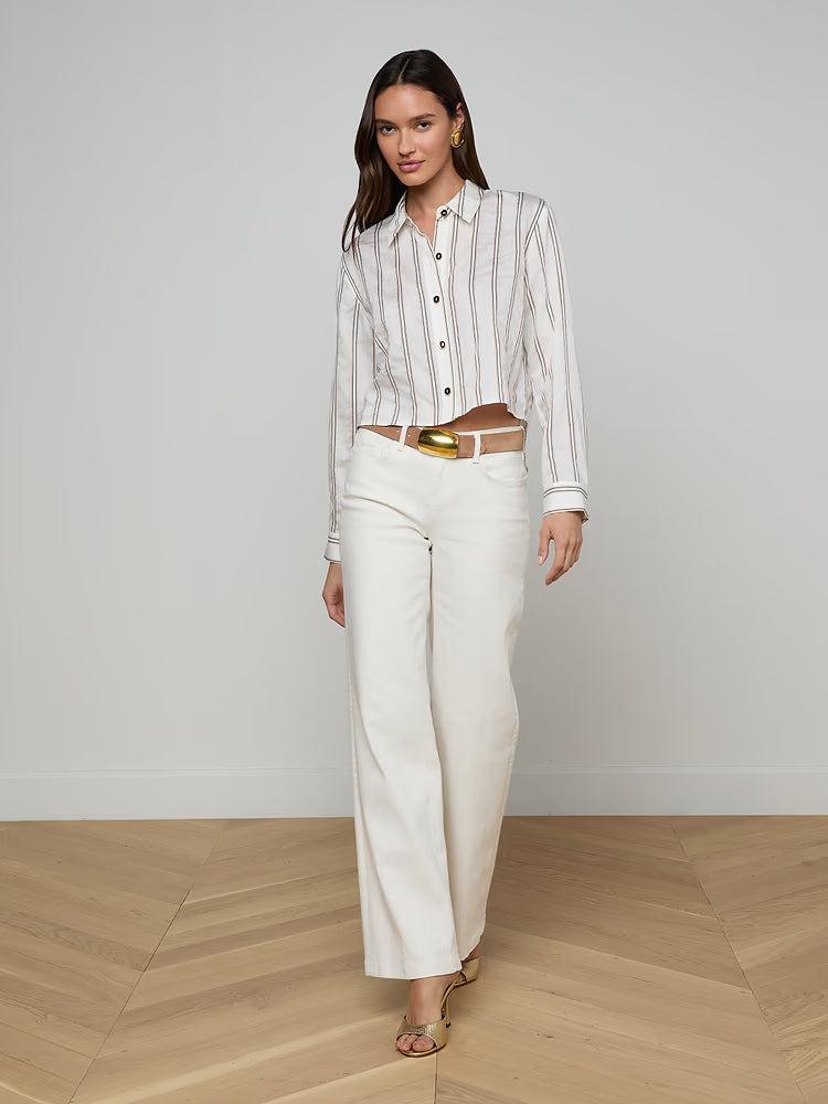 L’AGENCE Cosette Crop Shirt in Ivory Multi Stripe