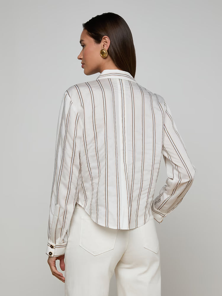 L’AGENCE Cosette Crop Shirt in Ivory Multi Stripe