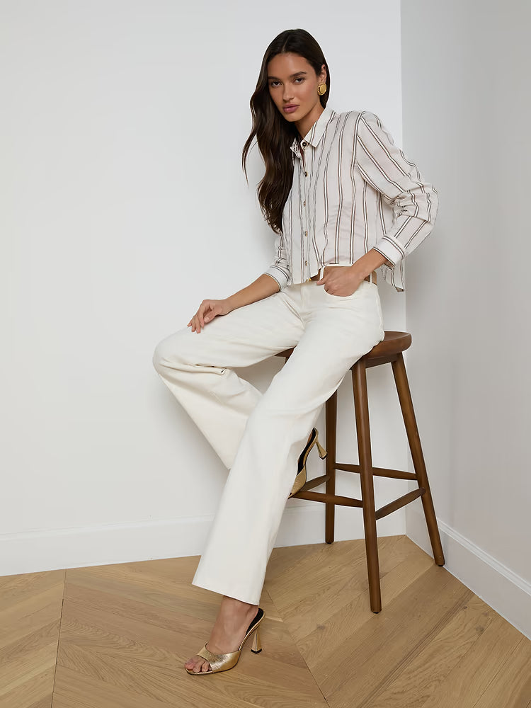 L’AGENCE Cosette Crop Shirt in Ivory Multi Stripe