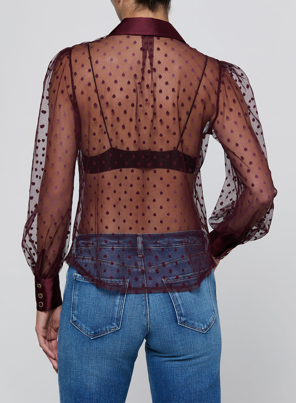 L'AGENCE Sophie Blouse in Deep Sangria Swiss Dot