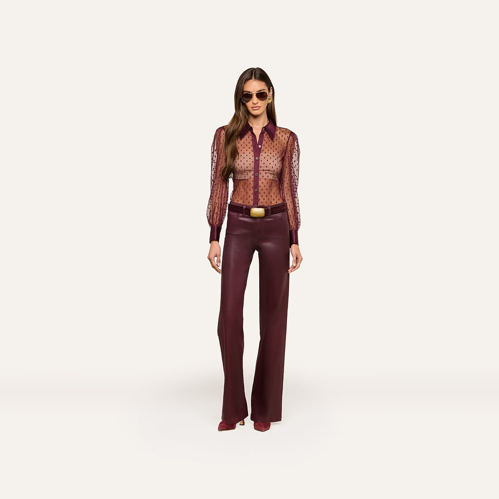 L'AGENCE Sophie Blouse in Deep Sangria Swiss Dot