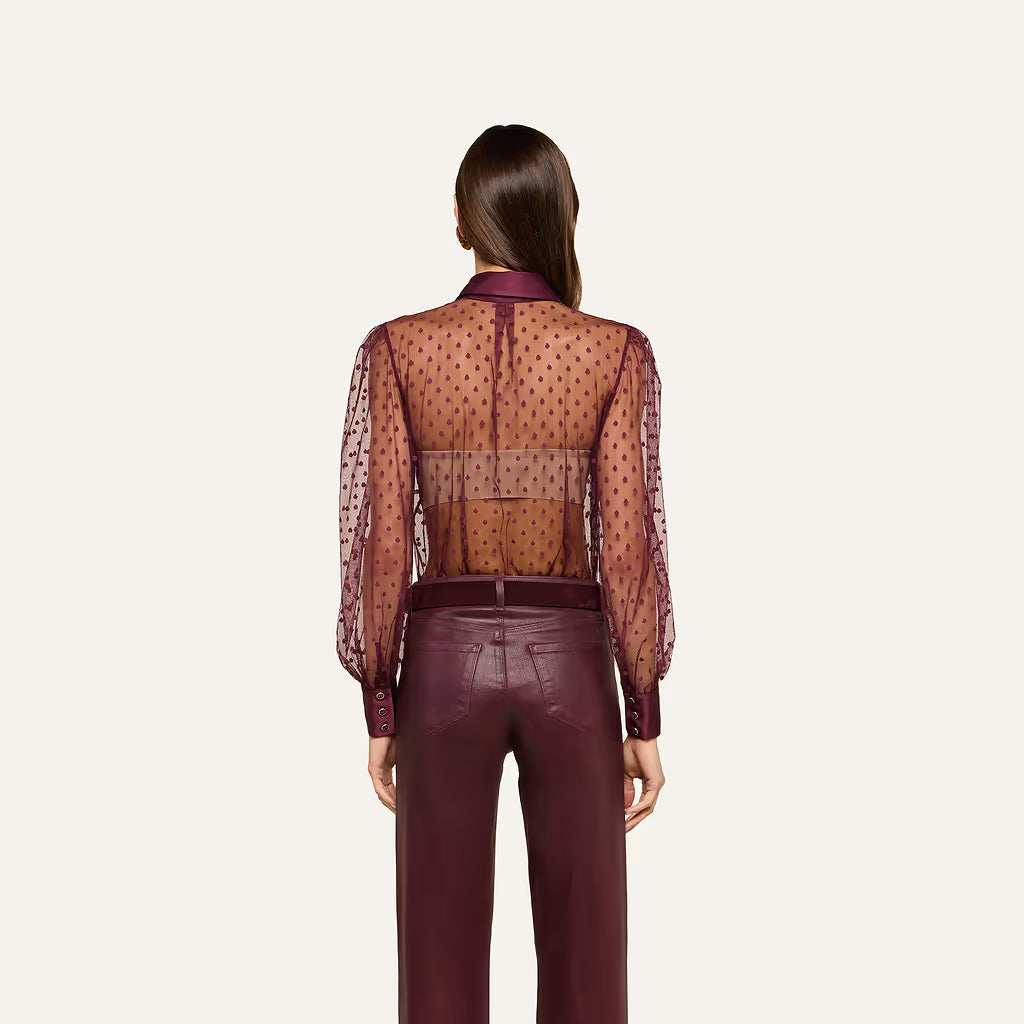 L'AGENCE Sophie Blouse in Deep Sangria Swiss Dot