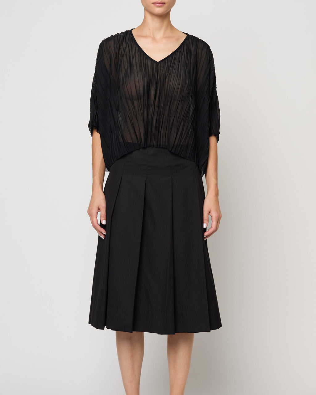 Atelier Delphine Flared Tee Random Pleats in Black