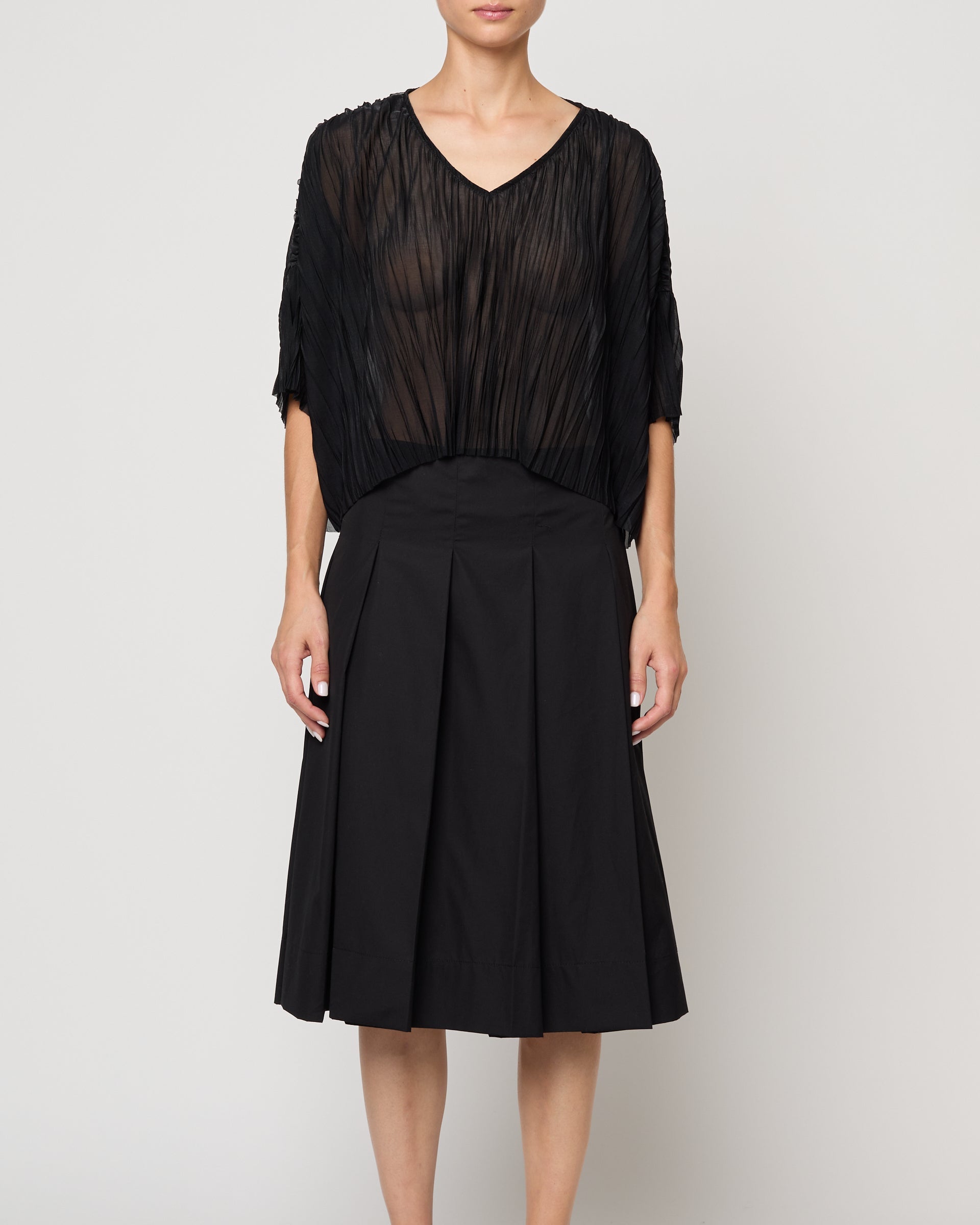 Atelier Delphine Flared Tee Random Pleats in Black