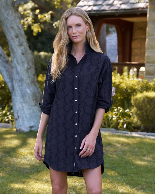 Frank & Eileen Mary Shirtdress in Textured Black Flowers