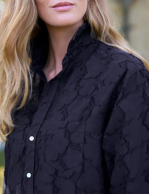 Frank & Eileen Mary Shirtdress in Textured Black Flowers