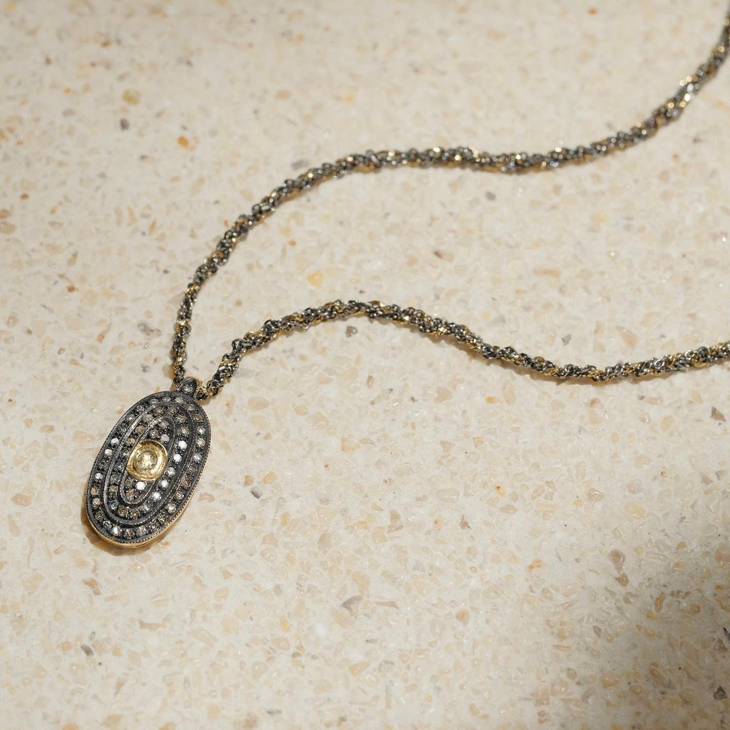 MLC Oxidized Ruthenium Medallion Necklace