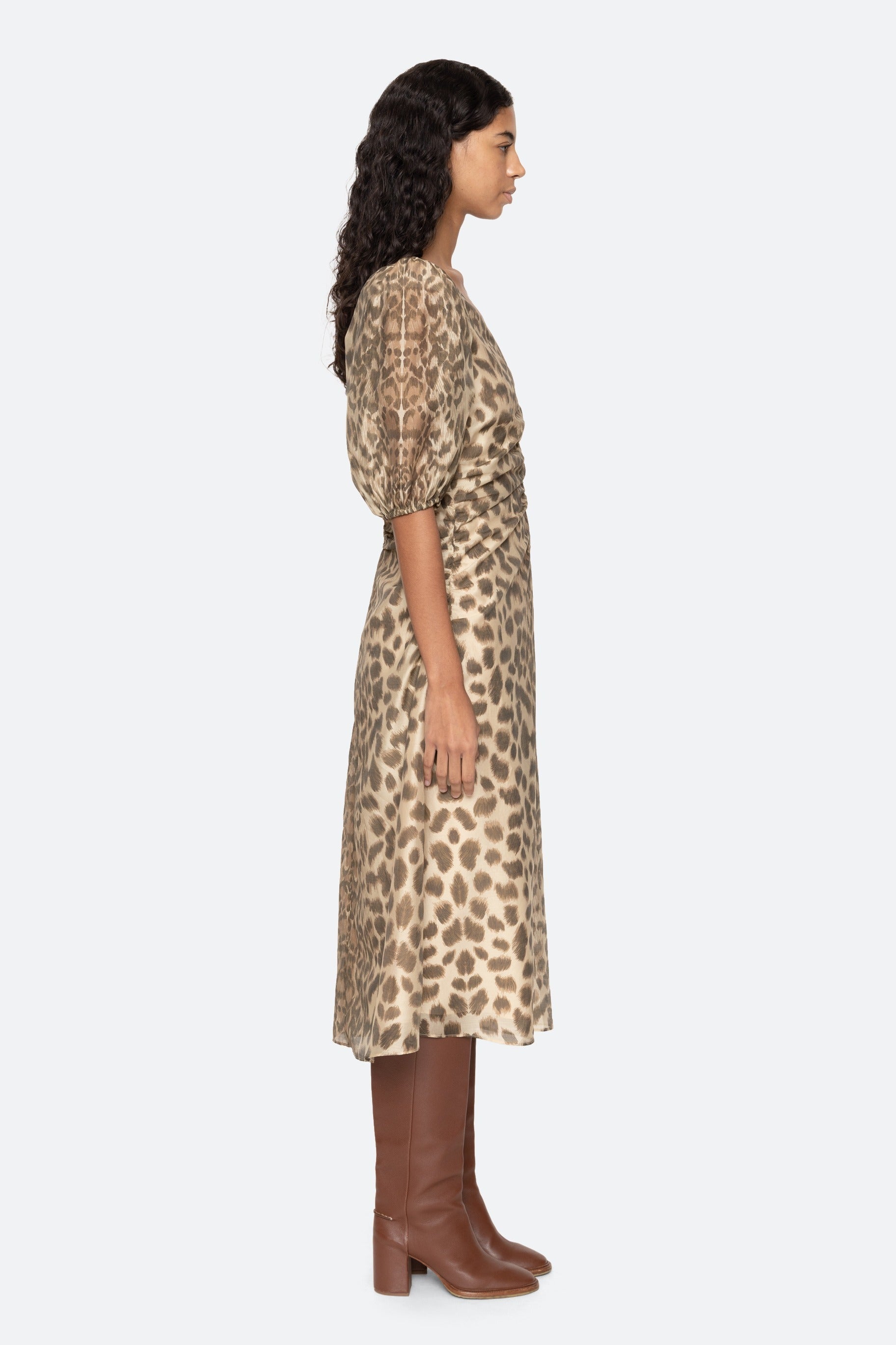 Sea New York Claude Print Puff Sleeve Midi Dress