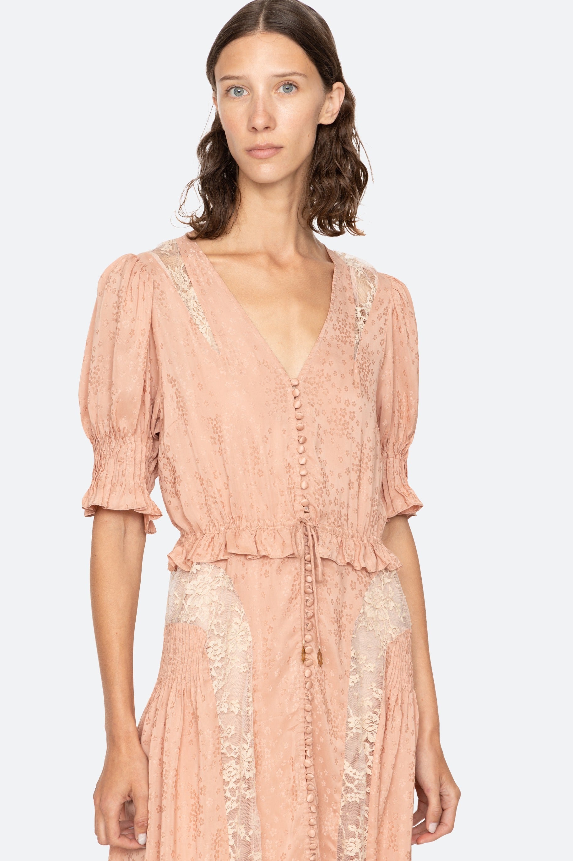 Sea New York Ethel Solid Puff Sleeve Midi Dress