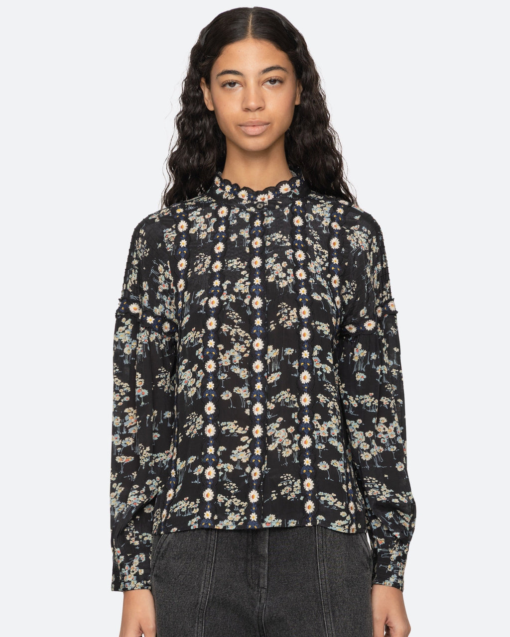 Sea New York Mona Long-Sleeve Top in Black