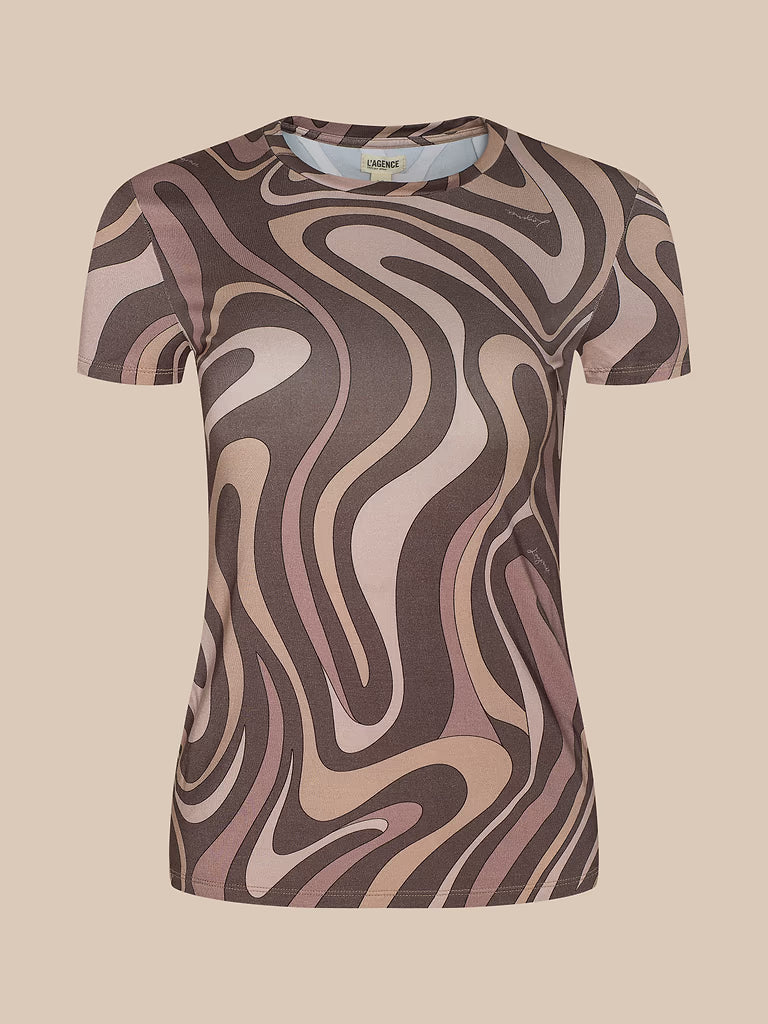 L'AGENCE Ressi Fitted Tee in Sepia Swirl