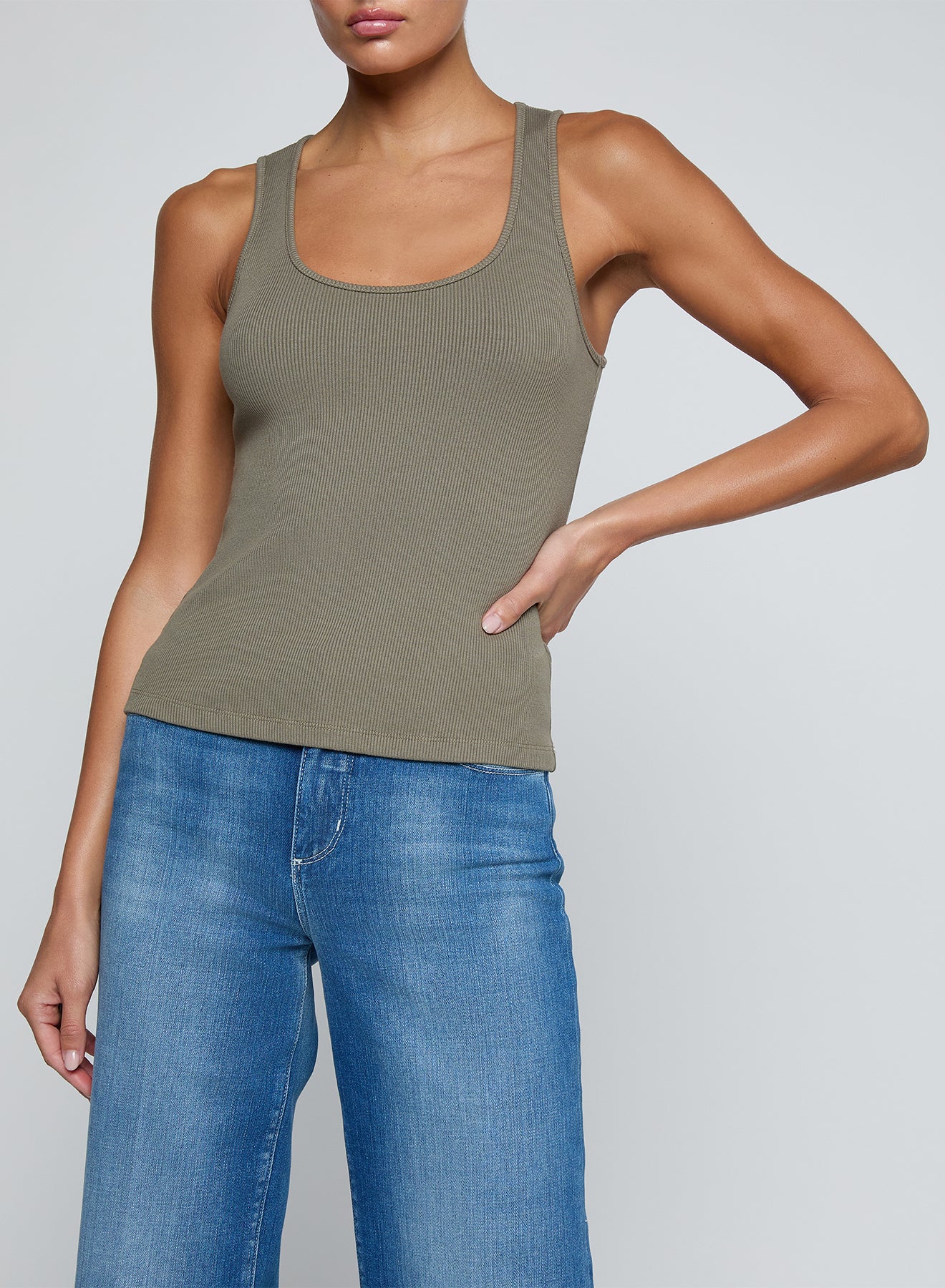 L'AGENCE Adira Scoop Neck Tank in Smokey Olive