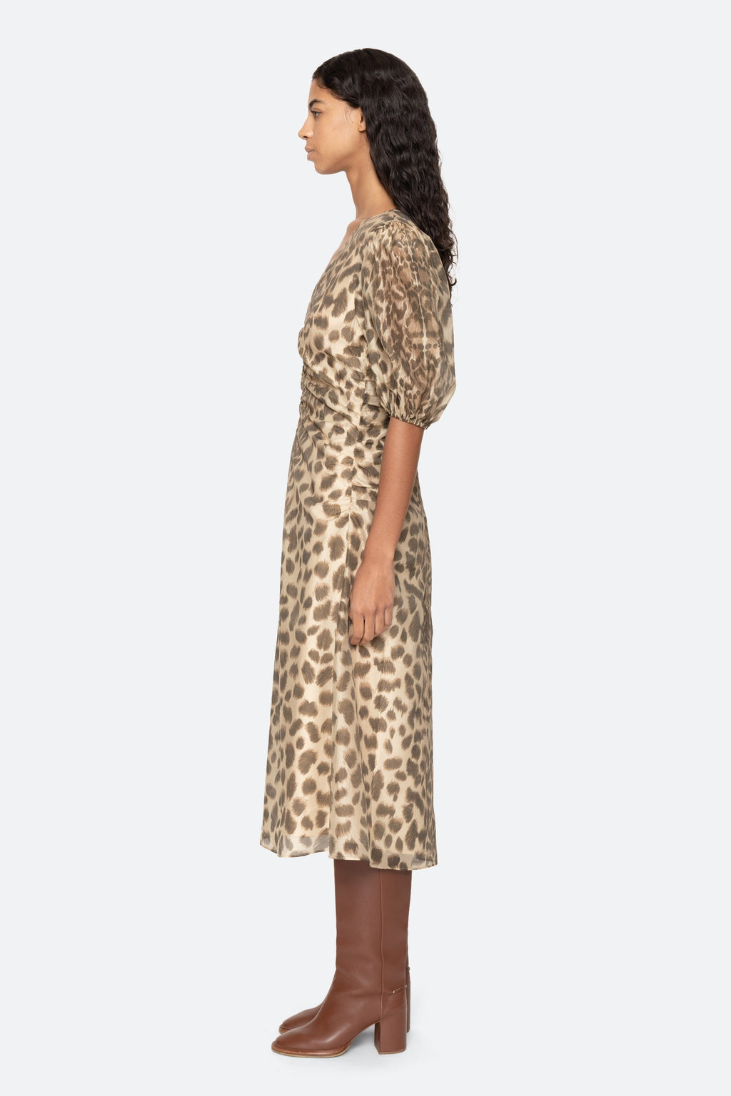Sea New York Claude Print Puff Sleeve Midi Dress