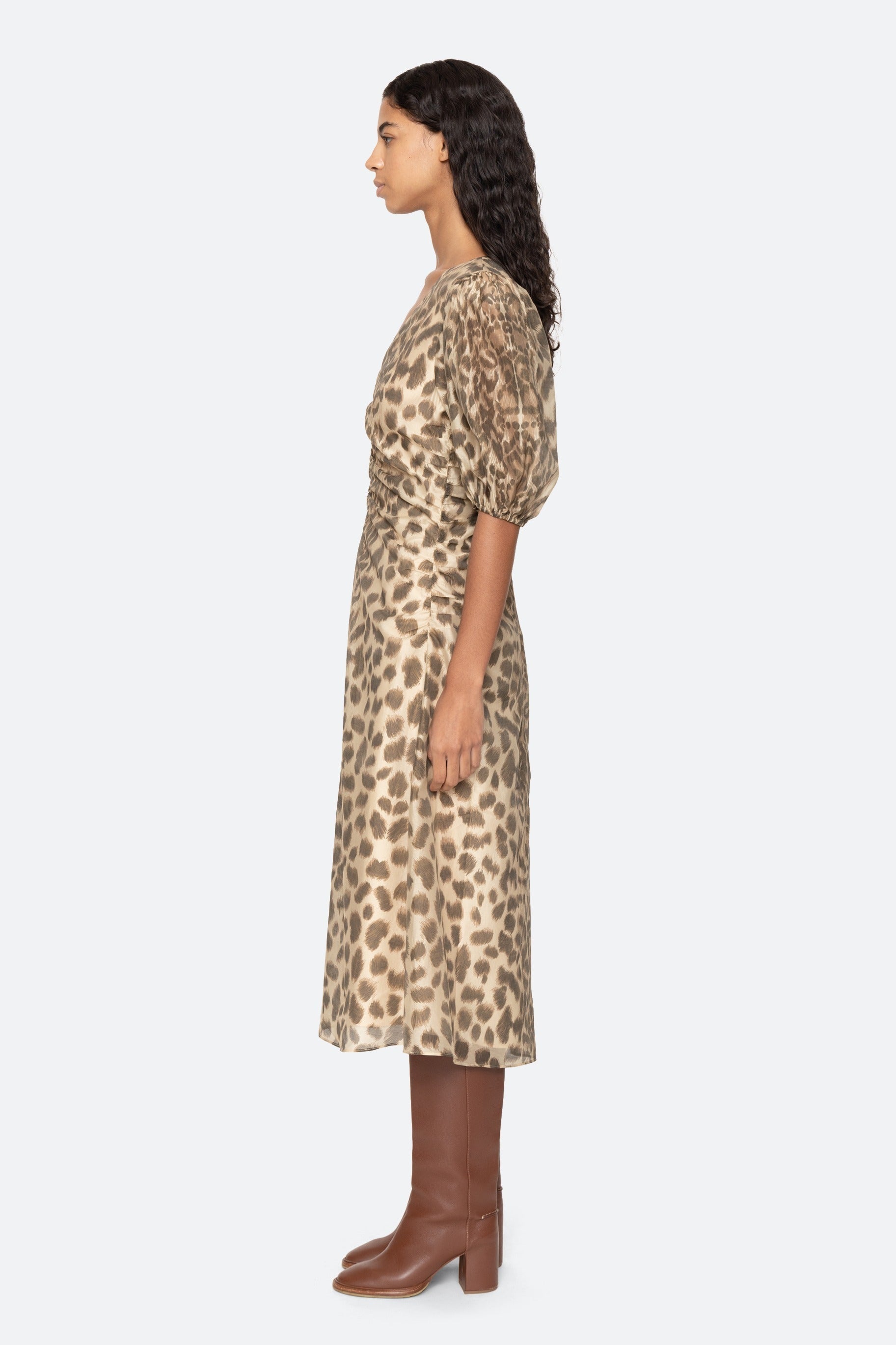 Sea New York Claude Print Puff Sleeve Midi Dress