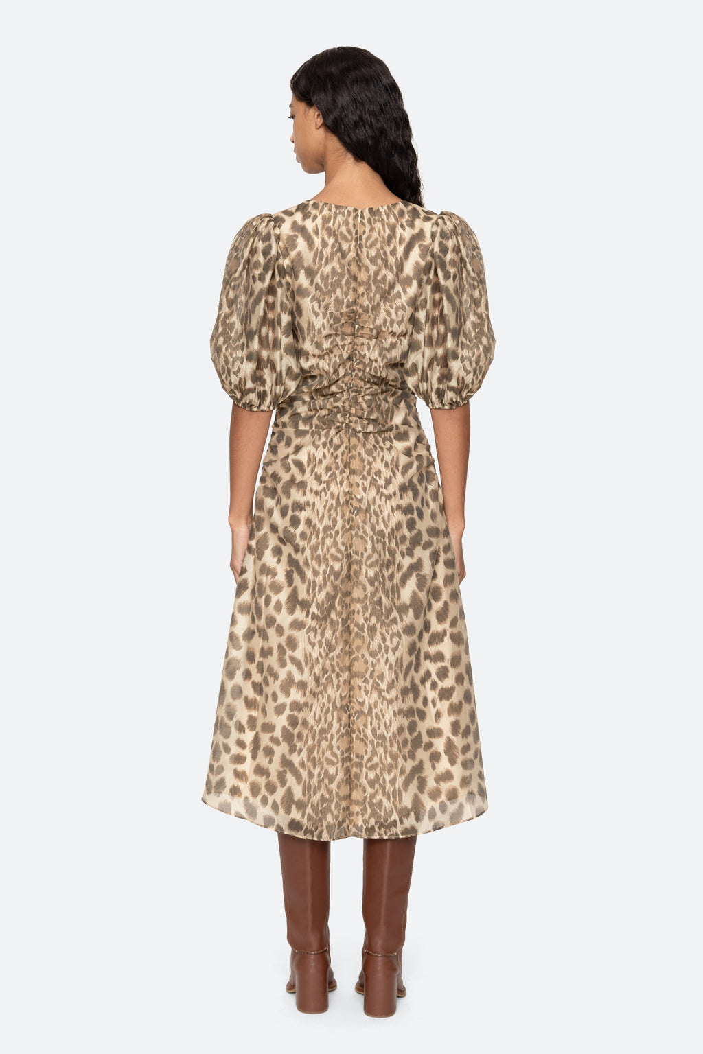 Sea New York Claude Print Puff Sleeve Midi Dress
