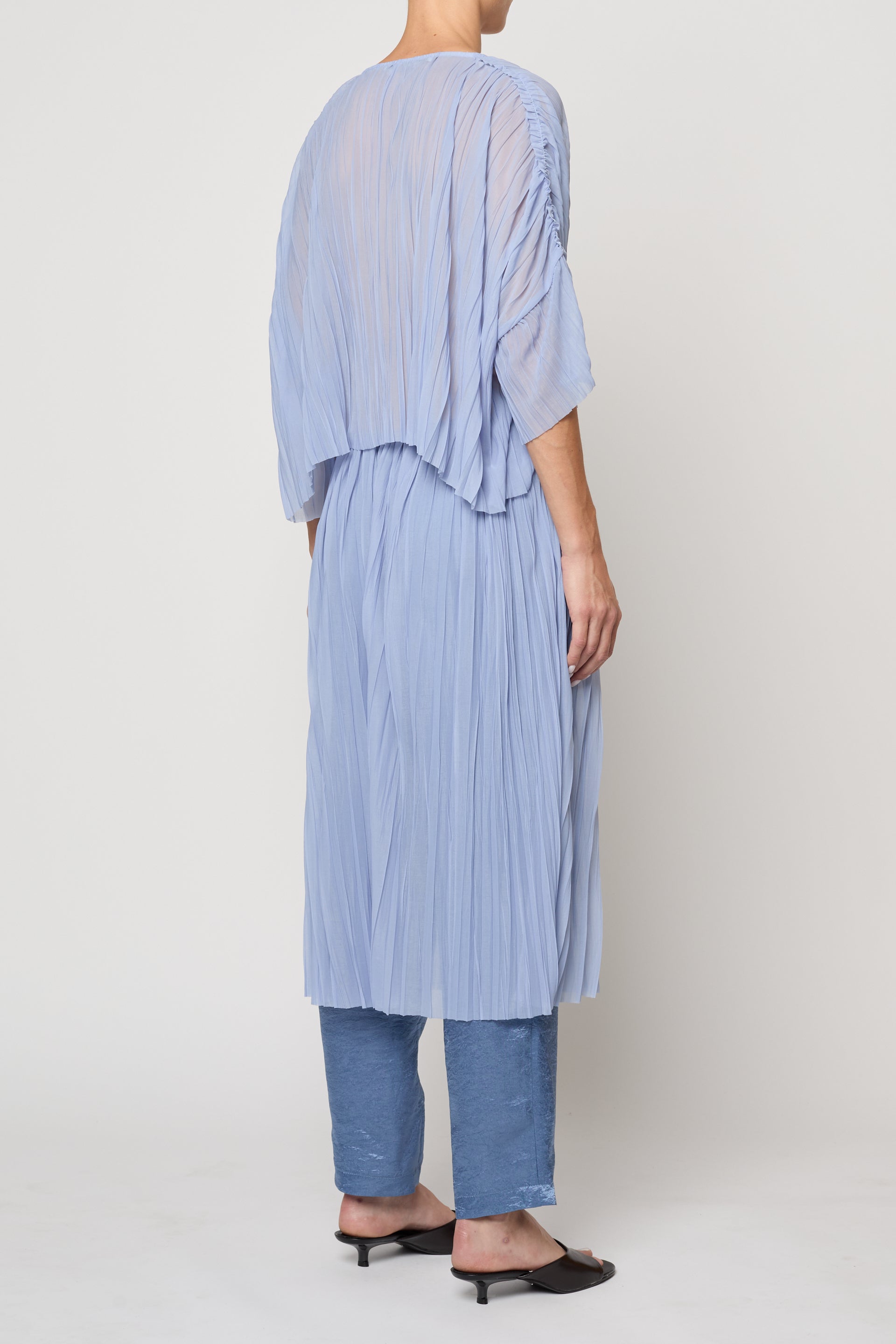 Atelier Delphine Flared Tee Random Pleats in Chambray Blue